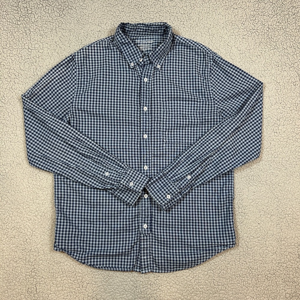 Save‎ Khaki United Long Sleeve Button Up Shirt Mens Size Medium Blue Check